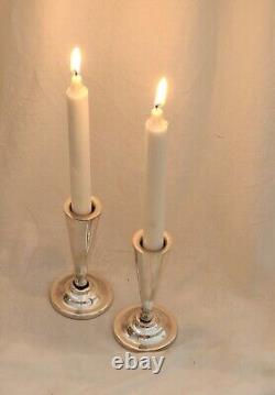 Pair Of Vintage Sterling Silver Perfect Cone-shaped Small Candlesticks 255 Grams