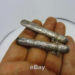 Pair Of Vintage Sterling Silver Tooth Pick Holders W Beautiful Chased Exteriors