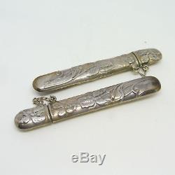 Pair Of Vintage Sterling Silver Tooth Pick Holders W Beautiful Chased Exteriors