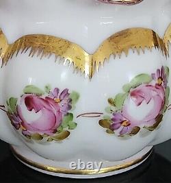 Pair Of Vtg Fenton Silver Crest Charlton Rose Hand Painted Ruffled Melon Vase