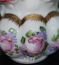 Pair Of Vtg Fenton Silver Crest Charlton Rose Hand Painted Ruffled Melon Vase