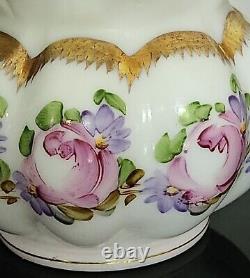 Pair Of Vtg Fenton Silver Crest Charlton Rose Hand Painted Ruffled Melon Vase