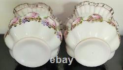 Pair Of Vtg Fenton Silver Crest Charlton Rose Hand Painted Ruffled Melon Vase