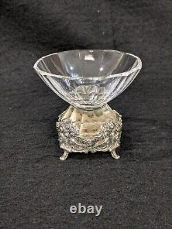 Pair Of Vtg. German. 925 Sterling Silver & Crystal Salt Cellars Rose Pattern