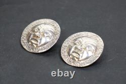 Pair Of Vtg Northwest Coast Style Sterling Silver Cast Moon Face / Mask Earrings