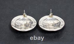 Pair Of Vtg Northwest Coast Style Sterling Silver Cast Moon Face / Mask Earrings