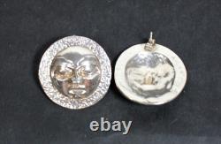 Pair Of Vtg Northwest Coast Style Sterling Silver Cast Moon Face / Mask Earrings