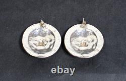 Pair Of Vtg Northwest Coast Style Sterling Silver Cast Moon Face / Mask Earrings