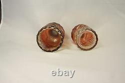 Pair Perfume Bottles Silver Tops Vintage Amberina