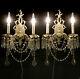 Pair Silver Chrome Sconces Vintage Bronze Brass French Lamp Rococo Crystal Spain