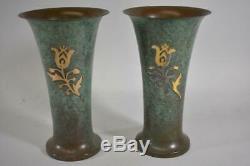 Pair Silver Crest Vintage Arts and Crafts Vase Green Excellent Condition