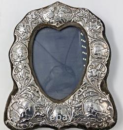 Pair Silver Heart Shaped Photo Frames Cherubs Vintage Hallmarked London 1985