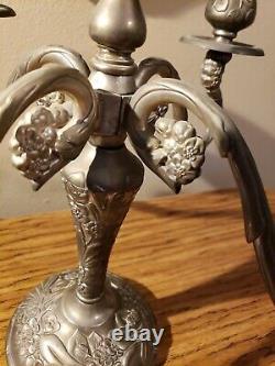 Pair Silver Plated 4 Arm 5 Candle Vintage Ornate Holders Very Decorative