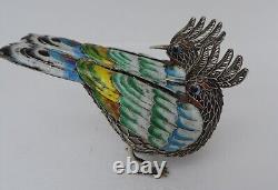 Pair Sterling Silver 925 Enamel Filigree Cloisonne Birds Figurine Sculpture 80g