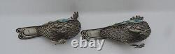 Pair Sterling Silver 925 Enamel Filigree Cloisonne Birds Figurine Sculpture 80g