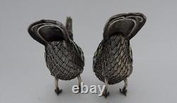 Pair Sterling Silver 925 Enamel Filigree Cloisonne Birds Figurine Sculpture 80g