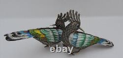 Pair Sterling Silver 925 Enamel Filigree Cloisonne Birds Figurine Sculpture 80g