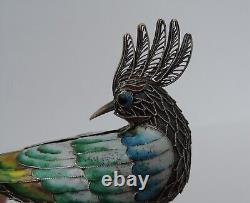 Pair Sterling Silver 925 Enamel Filigree Cloisonne Birds Figurine Sculpture 80g