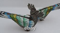 Pair Sterling Silver 925 Enamel Filigree Cloisonne Birds Figurine Sculpture 80g