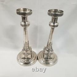 Pair Sterling Silver Hallmarked Candlesticks 19 oz Spanish or European