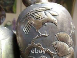 Pair Sterling Silver Vintage Antique Vase Chinese Japanese Hallmarked Scholar