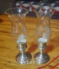 Pair Sterling Silver beautiful etched glass Vintage 1940's JW Mueck Large 2