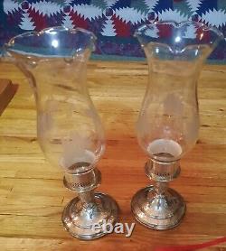 Pair Sterling Silver beautiful etched glass Vintage 1940's JW Mueck Large 330