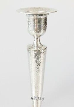 Pair Tall 12.5 Vintage Mid-Century Art Deco Hammered Silver Plate Candlesticks