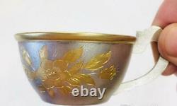Pair Tea Cup & Saucer Vintage Soviet USSR Gilt Sterling Silver 875 Etching 116gr
