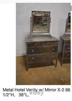 Pair VTG Art Deco Industrial Dressers Vanity Chests Pier Mirror Metal Bel Geddes