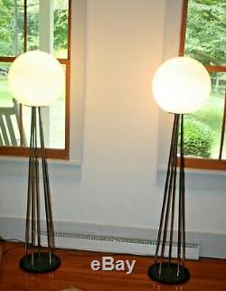 Pair VTG Mid Century Modern Chrome Glass Globe Floor Lamp Attrib Sonneman Rare