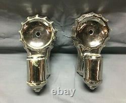 Pair VTG Silver Mirror Finish Porcelain Art Deco Sconces Wall Lights Old 233-22B