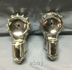 Pair VTG Silver Mirror Finish Porcelain Art Deco Sconces Wall Lights Old 233-22B