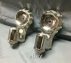 Pair VTG Silver Mirror Finish Porcelain Art Deco Sconces Wall Lights Old 233-22B