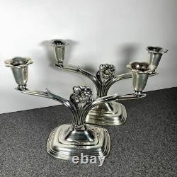 Pair Vintage 1847 Rogers Bros. Daffodil Silver Plated Double Candle Holders