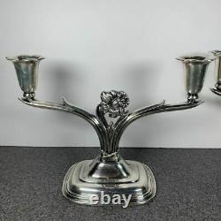 Pair Vintage 1847 Rogers Bros. Daffodil Silver Plated Double Candle Holders