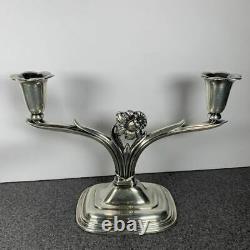 Pair Vintage 1847 Rogers Bros. Daffodil Silver Plated Double Candle Holders