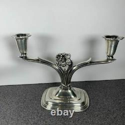 Pair Vintage 1847 Rogers Bros. Daffodil Silver Plated Double Candle Holders