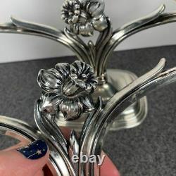 Pair Vintage 1847 Rogers Bros. Daffodil Silver Plated Double Candle Holders