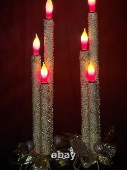 Pair Vintage 1940s Gold/Silver Mirostar Mesh Candoliers Candelabra Candles EUC