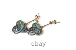 Pair Vintage 1970's Dust Jewellery Norman Grant Silver Enamel Pendant Earrings