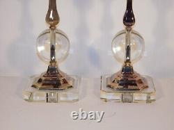 Pair Vintage 1990s Decorative Crafts, Inc. Glass & Silver Plate Lamps