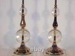 Pair Vintage 1990s Decorative Crafts, Inc. Glass & Silver Plate Lamps