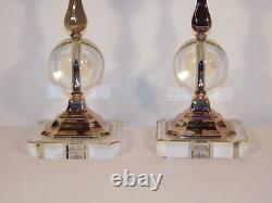 Pair Vintage 1990s Decorative Crafts, Inc. Glass & Silver Plate Lamps