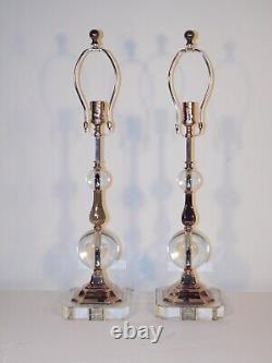 Pair Vintage 1990s Decorative Crafts, Inc. Glass & Silver Plate Lamps