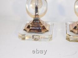 Pair Vintage 1990s Decorative Crafts, Inc. Glass & Silver Plate Lamps