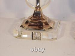 Pair Vintage 1990s Decorative Crafts, Inc. Glass & Silver Plate Lamps