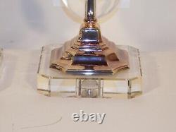 Pair Vintage 1990s Decorative Crafts, Inc. Glass & Silver Plate Lamps