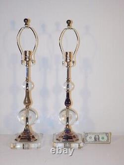 Pair Vintage 1990s Decorative Crafts, Inc. Glass & Silver Plate Lamps