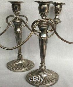 Pair Vintage 3 Arm Candelabra Falstaff Silver Plate Candlesticks Edwardian Style